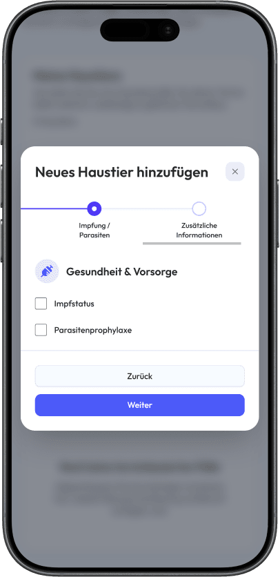 Mobile Ansicht des Anamnese-Chats für Tierhalterinnen und Tierhalter