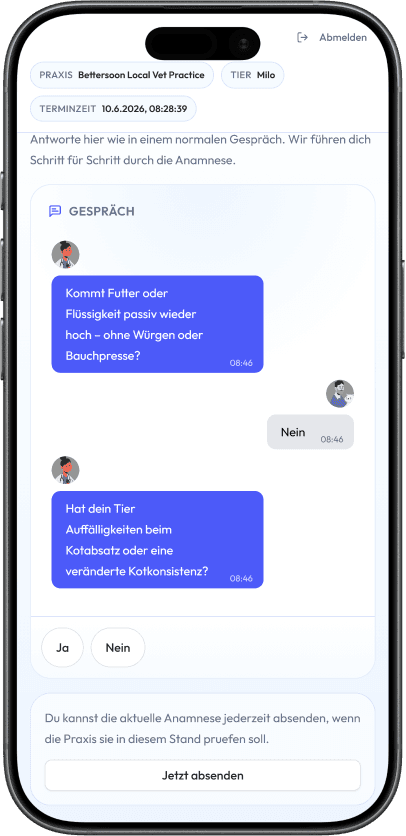 Ansicht des KI-gestützten Anamnese-Chats in bettersoon