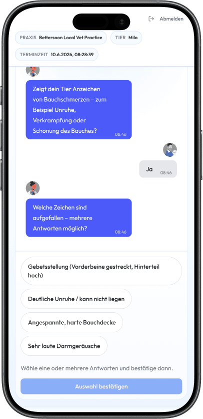 Mobile Ansicht des KI-gestützten Anamnese-Chats
